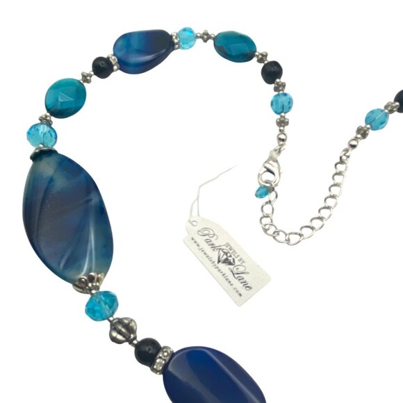 NWT Park Lane Cobalt Blue Agate Gemstone Necklace Silver Tone Box 20+2.5" Layer - Picture 7 of 13